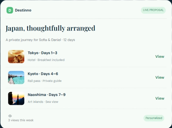 Travel proposal screenshot